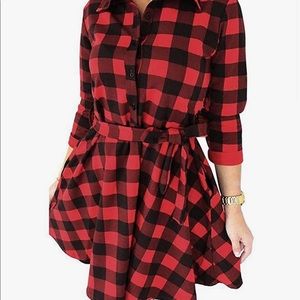 Red Flannel Long Sleeve Dress